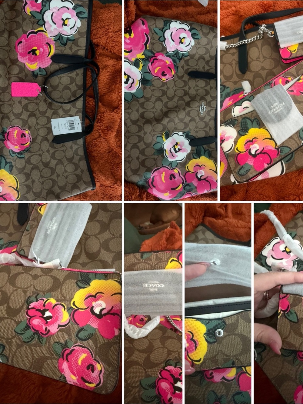 COACH City Tote Floral Print Tote Bag with wristlet and coin purse.